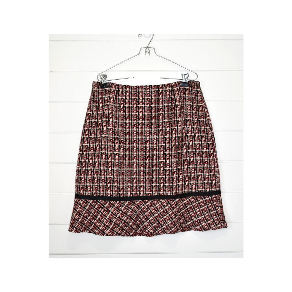 METROSTYLE Tweed Skirt Sz 16 Red Plaid Lined Ruffle Dark Academia Preppy School